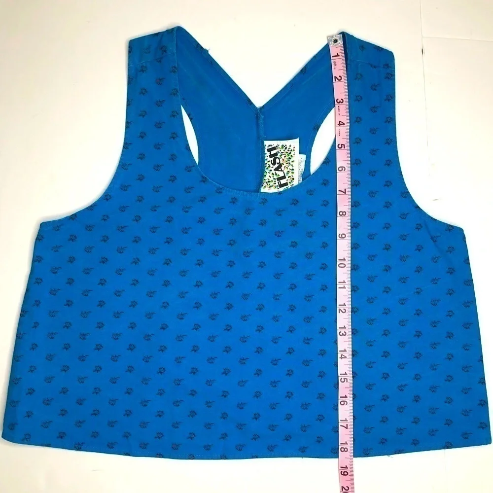 Vintage Crop Boxy Top Racer Back Bright Blue Graphic Tank by Flash Sz M 80’s 90s